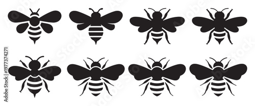  Sharp wing bee and wasp silhouette icon  set. vector illustration eps 10.