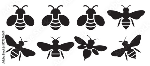 Four fluffy bumblebee silhouette icon isolated on white. vector illustration eps 10