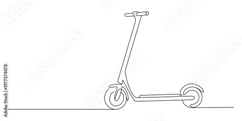 Continuous line drawing of a modern electric kick scooter with a sleek minimalist design