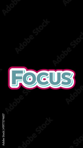 Focus Text animation on black background 4k video