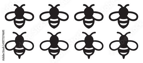 Collection of four bumblebee and honeybee silhouettes black graphics. vector illustration eps 10