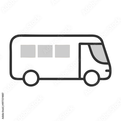 Minimalist shuttle icon in Japandi style, clean geometric transport symbol, ideal for transfer signage, airport mobility systems, and modern wayfinding design.