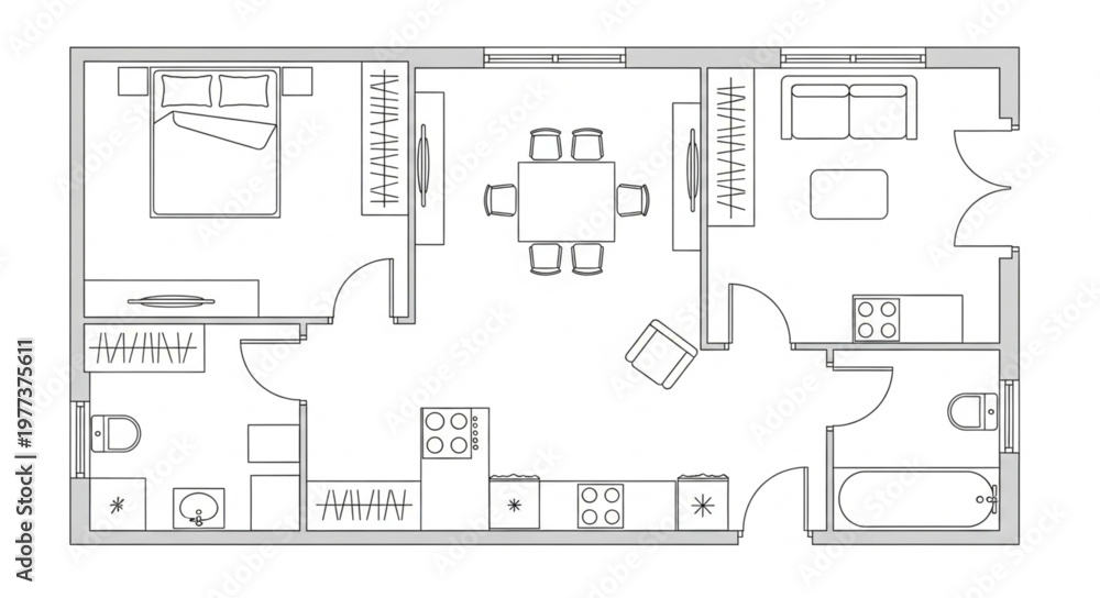 Obraz premium Architectural Floor Plan Drawing of a House Interior Layout.
