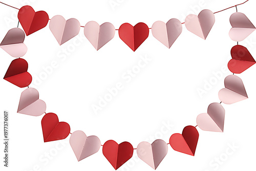 Paper Hearts Decoration with Copy Space on White Background, Romantic Love Concept