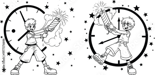Person running around clock illustration with line art running shoes illustration activity movement training competition lifestyle schedule deadline