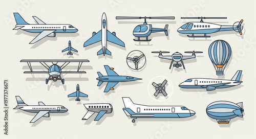 Collection of various aircraft and flying vehicles.
