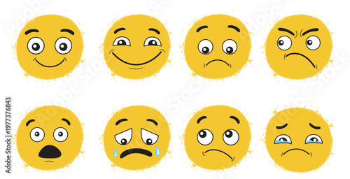 Yellow spray paint emoji faces set illustration