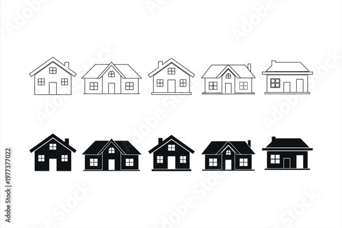 Residential House Outline Silhouette Icons Set