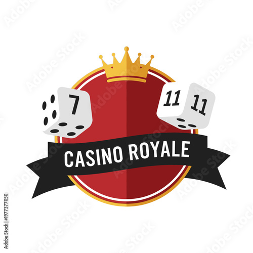 Casino Royale Dice Emblem with Crown and Ribbon