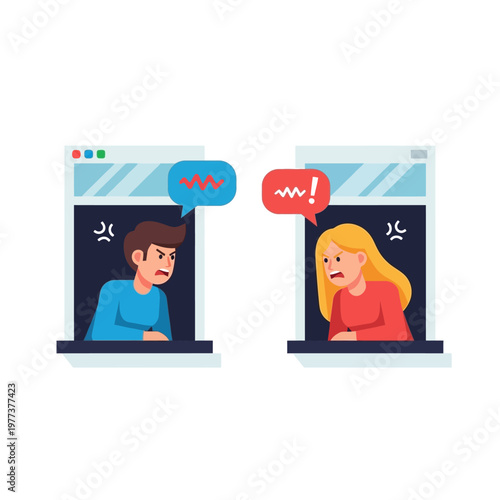 Couple arguing online through video call, relationship conflict, distance communication