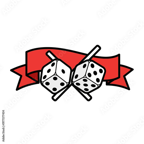 Gambling Dice Banner with Red Ribbon