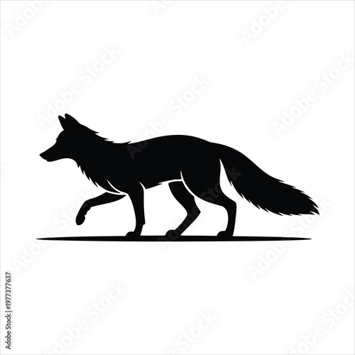 A black silhouette of a fox running