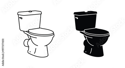 Two toilet depictions one outlined and one dark a striking silhouette