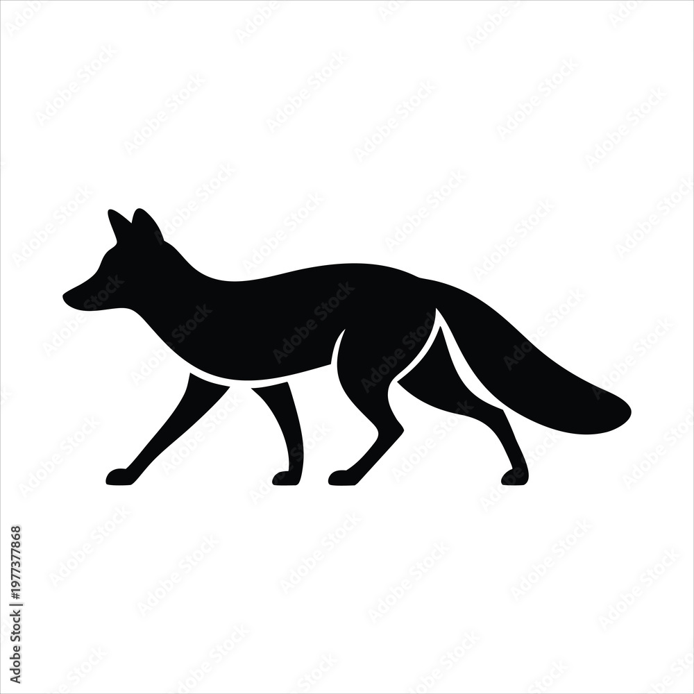 Fototapeta premium A black silhouette of a fox walking on a white background