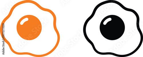 A simple illustration of two fried eggs in different colors on a white background