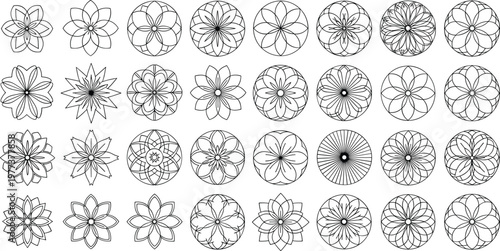 Set of intricate mandala and floral circle patterns line art vector collection isolated on transparent background for decorative design and ornament use