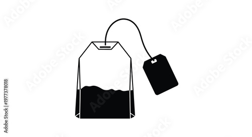 Simple black teabag illustration with string and tag silhouette