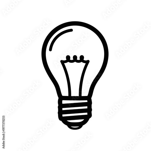Simple line drawing of a light bulb with filament and screw base, isolated on white background.