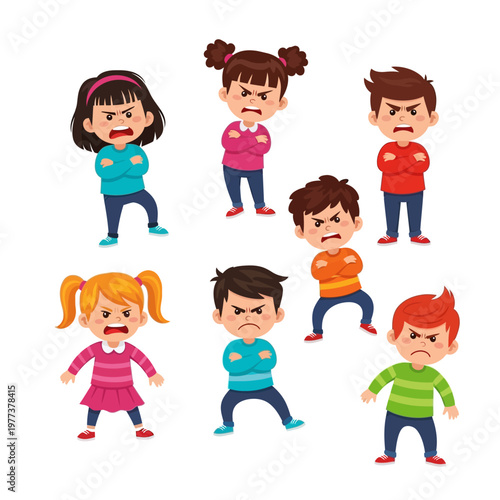 Group of Angry Children Expressing Frustration and Disagreement