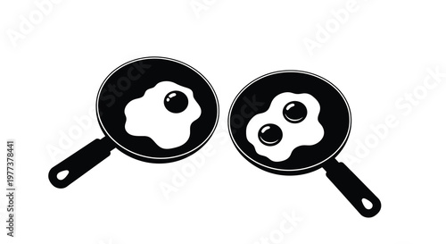 Two frying pans with eggs a minimalist black silhouette