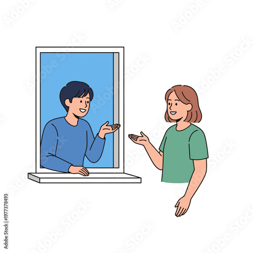 People talking through a window, connection, communication, friendship, neighborly interaction