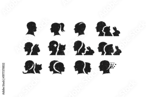 Minimalist Human and Animal Silhouette Icon Set on Dark Background