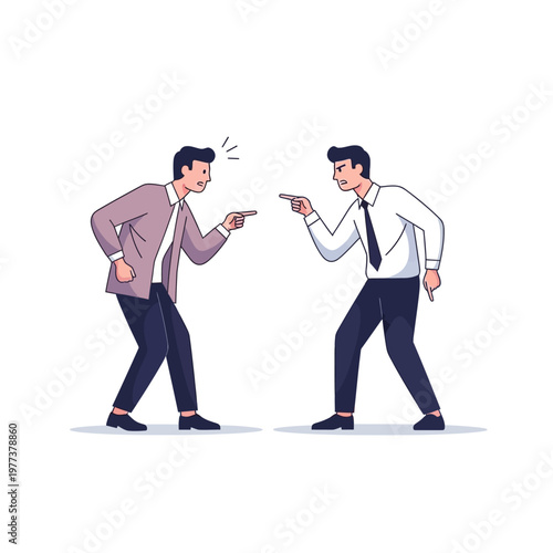Two businessmen arguing and pointing fingers at each other, conflict concept