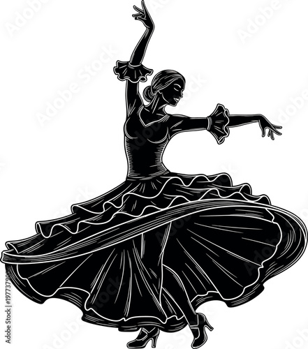Elegant flamenco dancer silhouette a captivating display of spanish art and passionate movement