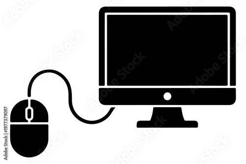 Modern digital workstation featuring a sleek computer monitor and mouse