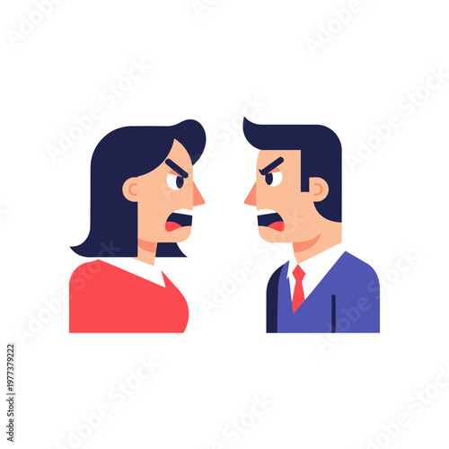 Angry couple arguing, business conflict, disagreement, vector illustration