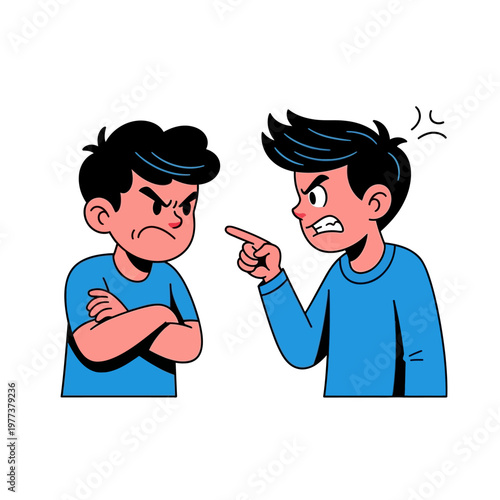 Angry boys arguing, conflict, dispute, disagreement, children fighting, pointing finger