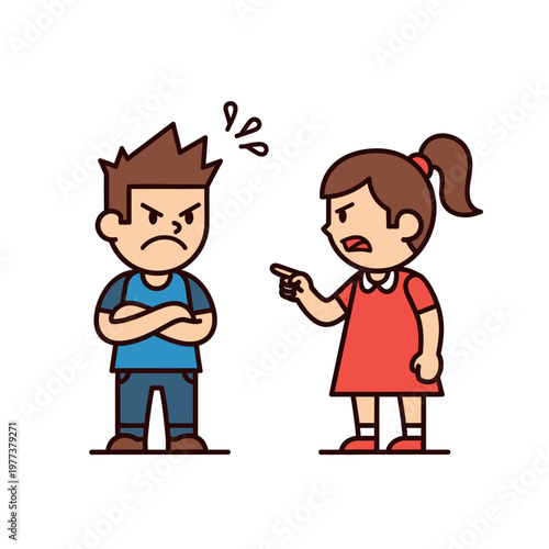 Angry kids arguing, boy and girl fighting, conflict, disagreement, childhood dispute