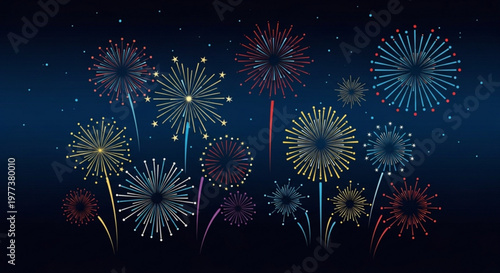 Vibrant fireworks exploding in night sky with colorful bursts of light and sparks festive celebration background