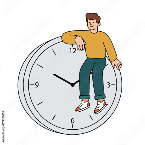 Man Sitting on a Large Clock Face.