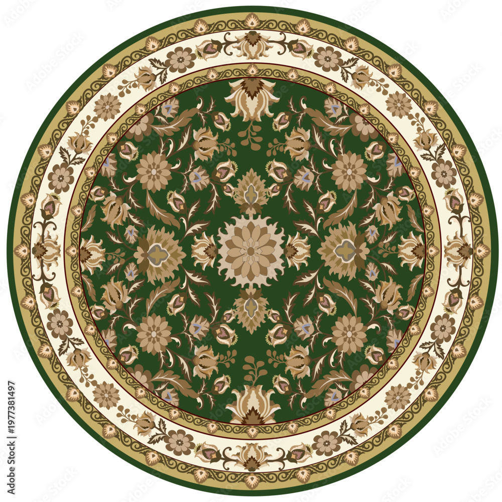 Fototapeta premium Round Persian Carpet Pattern with Floral Medallion in Beige Tone