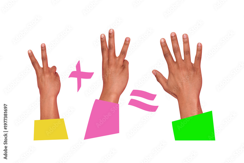 Fototapeta premium Composite photo collage of student hands show numbers count math subject school lesson education isolated on painted background