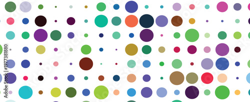 Colorful seamless birthday polka dot pattern. Bright repeated round confetti background. Cute dotted wallpaper for Easter wrapping paper, kid bday nursery decor, birthday decoration design.