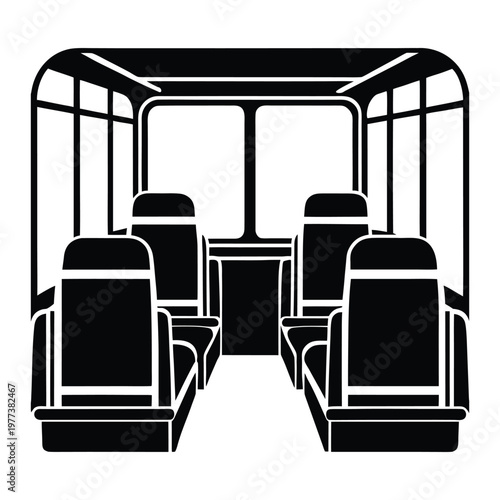 Public Bus Interior Silhouette Vector with Seats 
