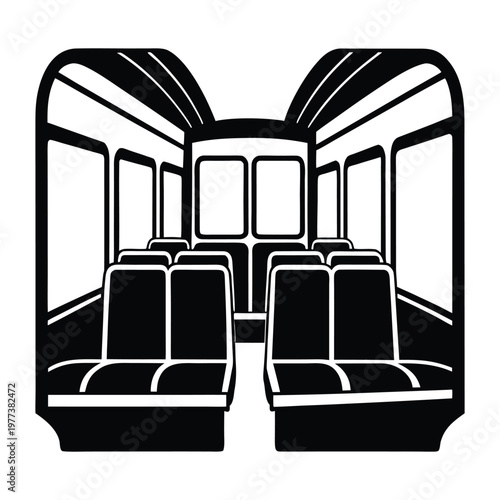 Public Bus Interior Silhouette Vector with Seats 