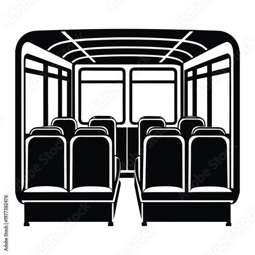 Public Bus Interior Silhouette Vector with Seats 