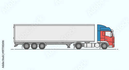 White heavy semi truck with cargo trailer for freight shipping and logistic delivery business isolated on white background