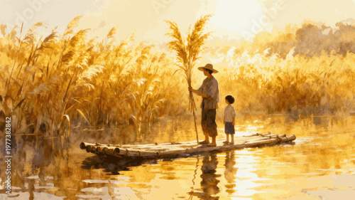 Still Float Golden Raft on Water isolated watercolor vector illustration svg