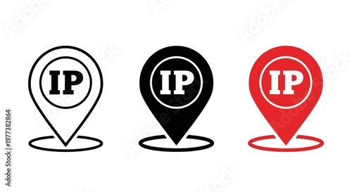Location pin icons, IP address markers, map pointers, 3 variants