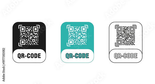 QR code icons, QR code labels, scan code symbols, barcode graphics, vector codes