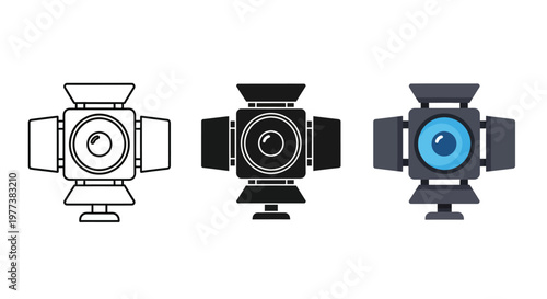 Webcam icons, camera symbols, vector graphics, black and white illustrations