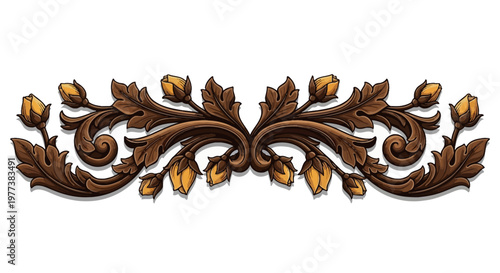 Elegant Floral Scrollwork with Blooming Buds A Decorative Ornament Design