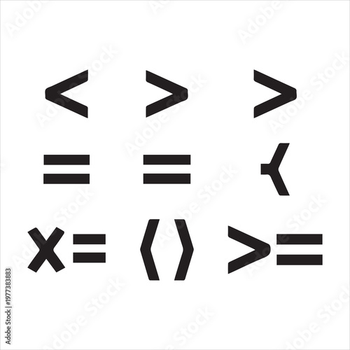 Mathematical comparison icons vector set with less than, greater than, and equality symbols isolated on transparent background