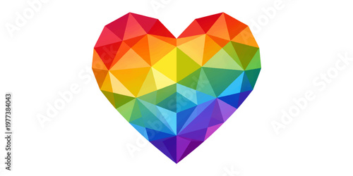 A vibrant, geometric heart radiates with colors of the rainbow, symbolizing love, inclusivity, and acceptance. 