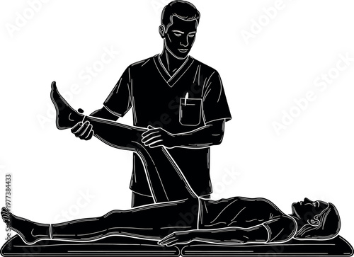 Ancient greek pottery depiction a physician attending to a wounded warrior's leg