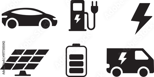 Electric vehicle charging icons .charging station vector icon set